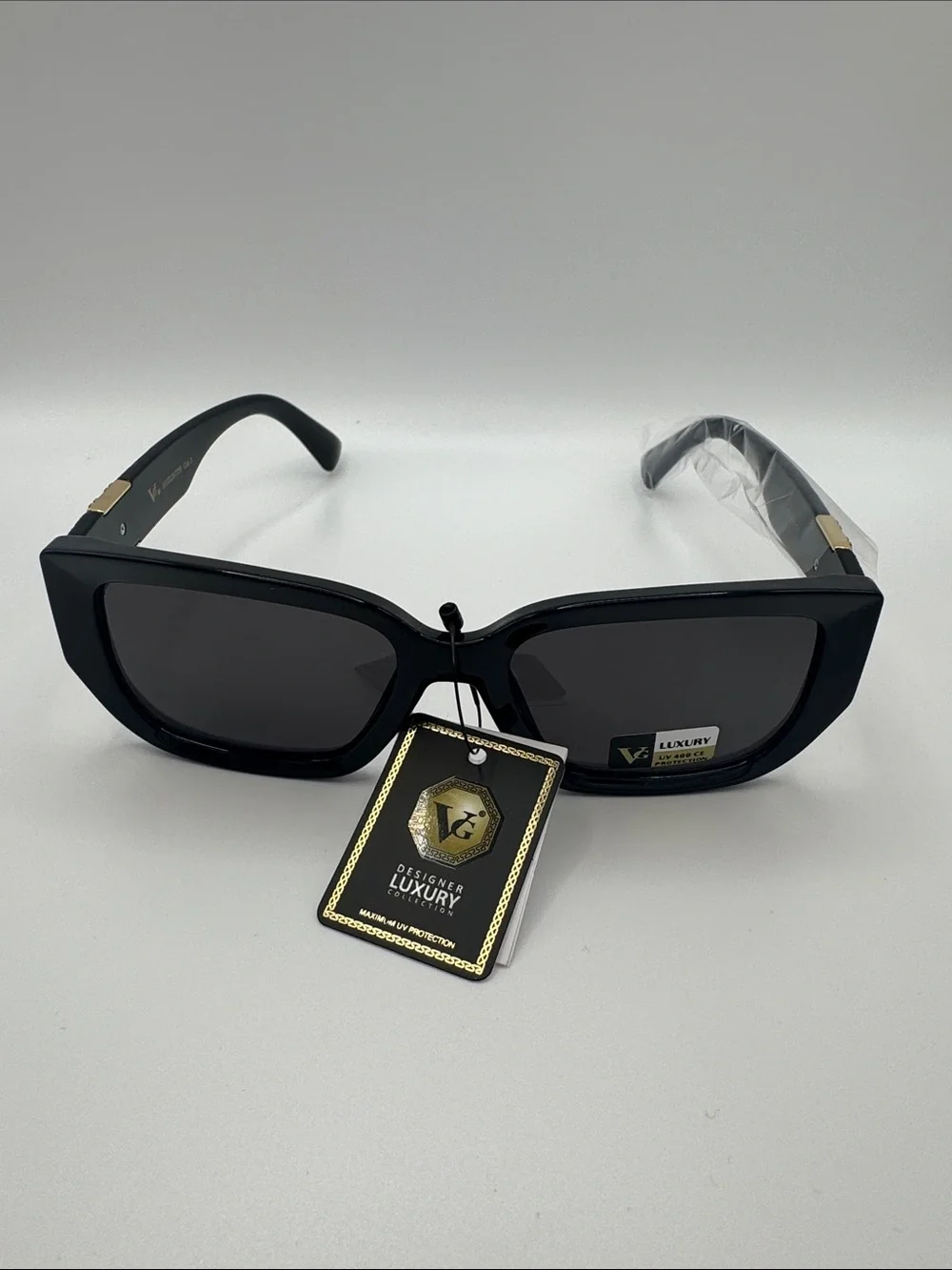 Black Oversized Square Sunglasses with Gold Accent